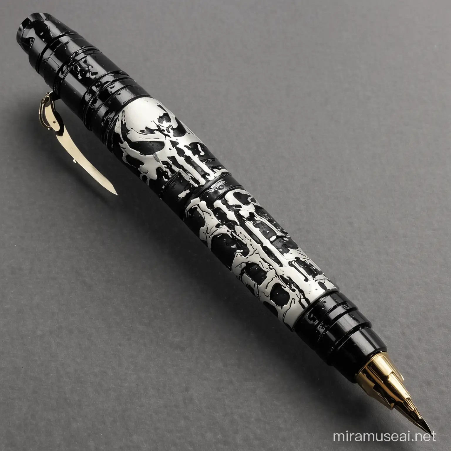 The Punisher Style Fountain Pen Artwork Inked Vengeance in Monochrome