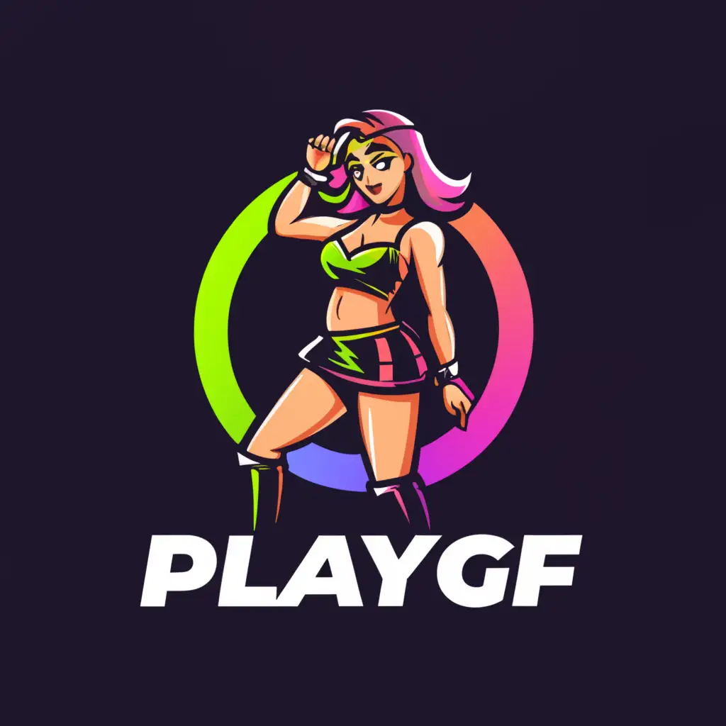 LOGO-Design-For-PlayGF-Featuring-a-Super-Short-Skirt-Cam-Girl-on-a-Clear-Background