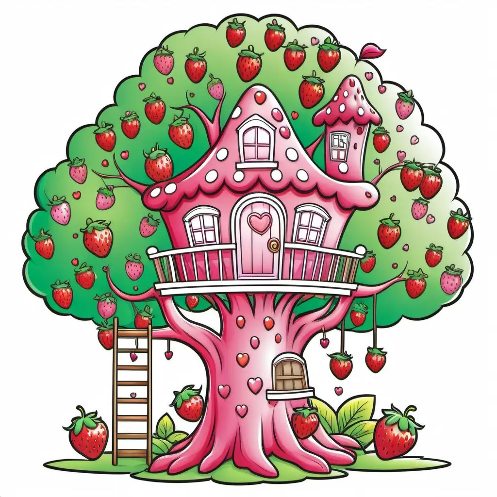 very colorful, strawberry shortcake tree house
coloring page, valentine theme, cartoon style, very white background, no shades