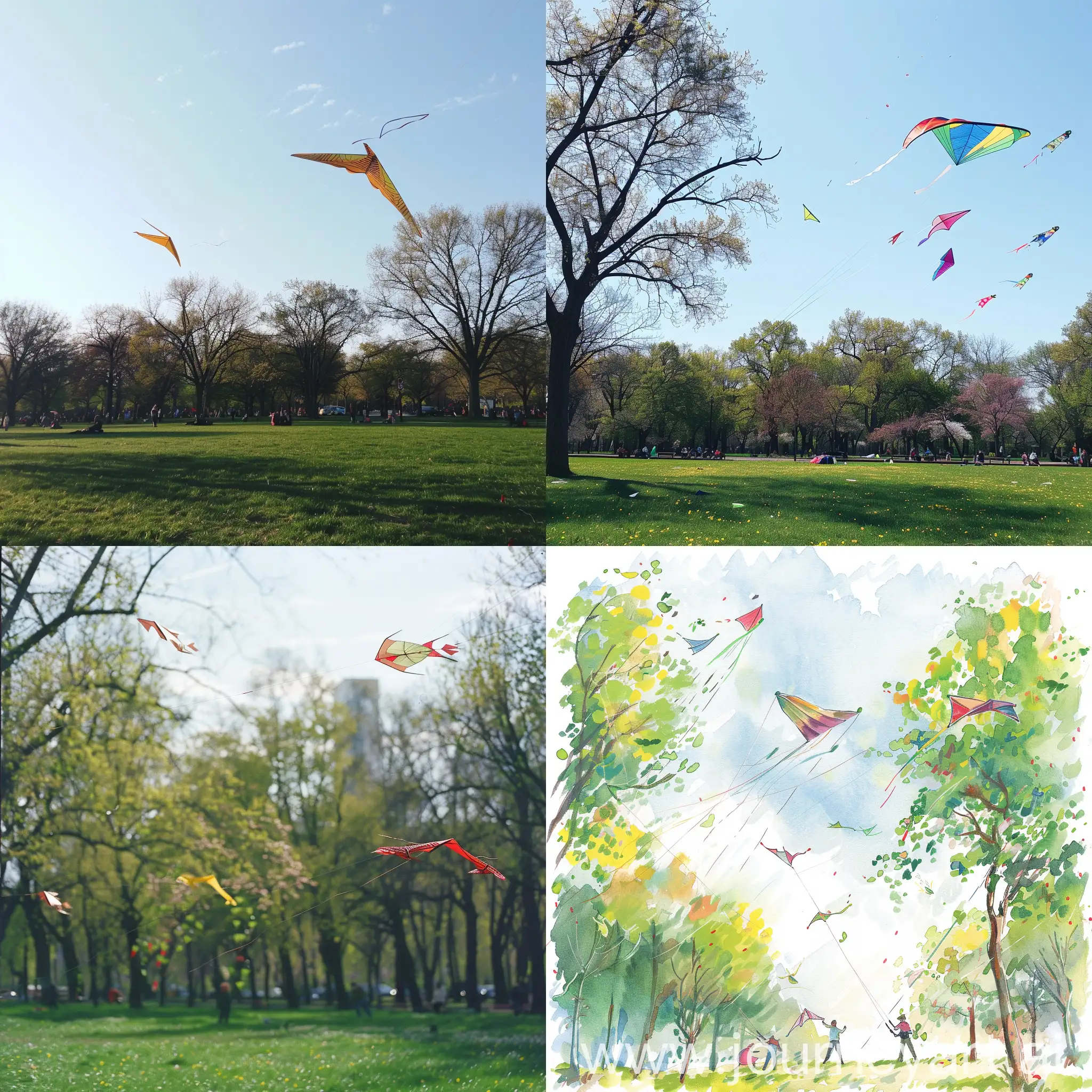 春天的午后在一个公园里面放风筝