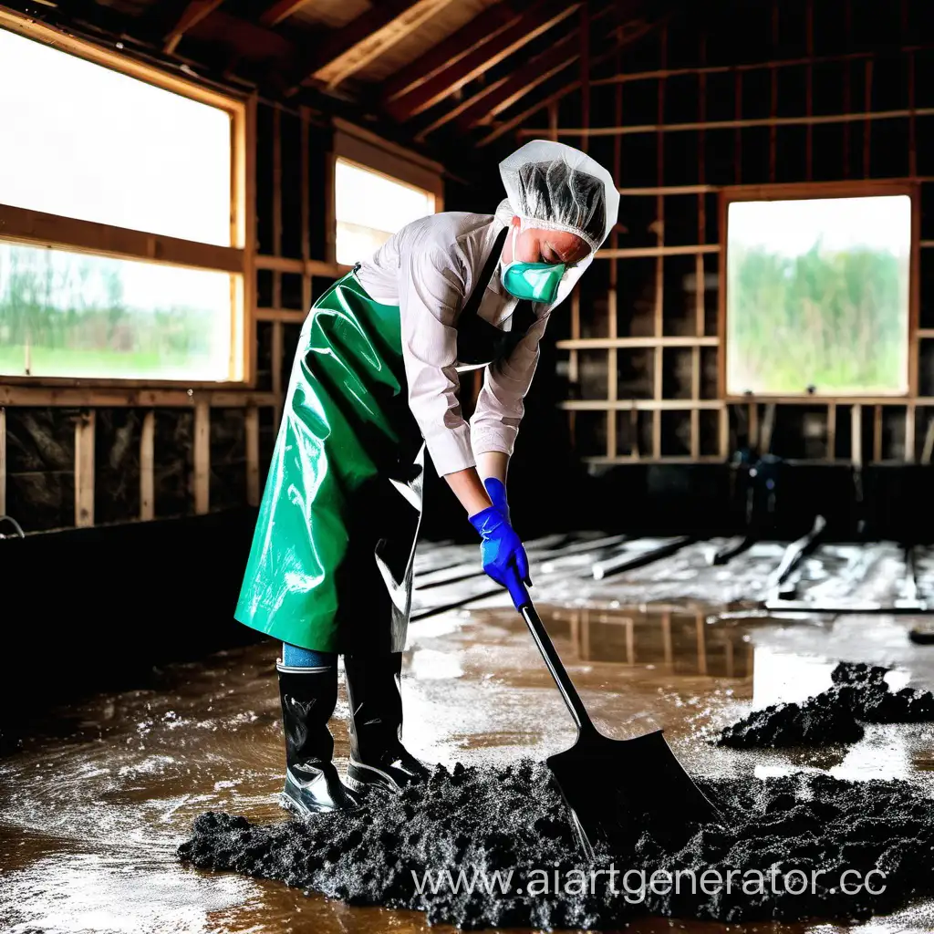 Woman-in-Respirator-and-Rubber-Apron-Washing-Barn