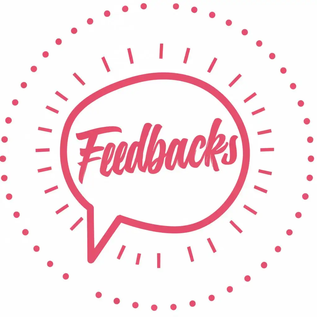 logo, MESSAGE ROUND SHAPED  LIGHT PINK COLOUR, with the text "FEEDBACKS", typography
