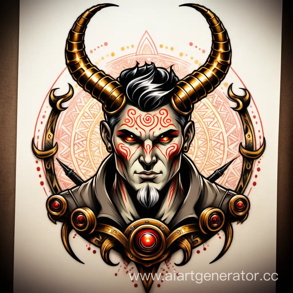 GoldenEyed-ArcherMonster-with-Horns-and-Tattoos