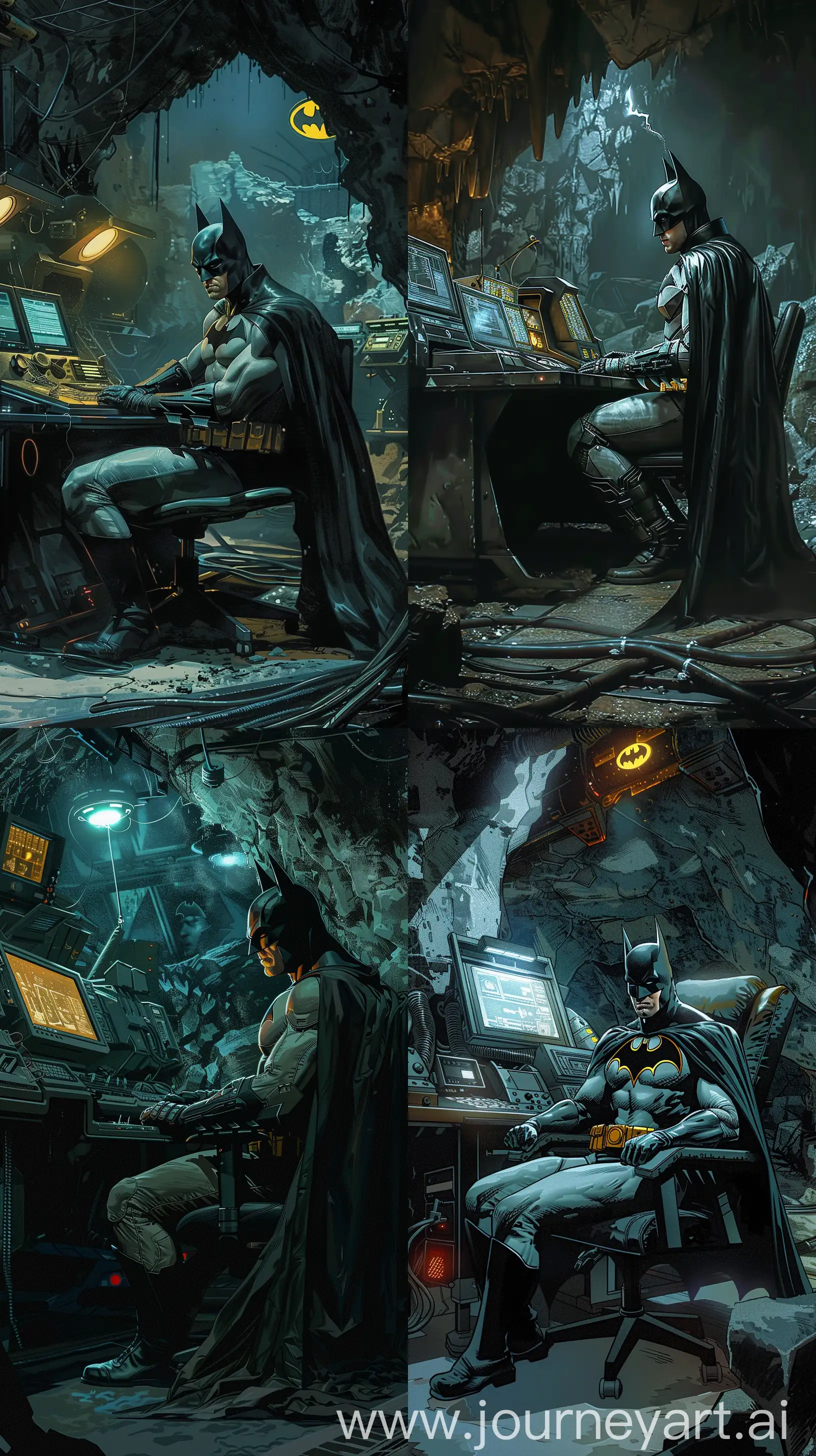 Batman-Reflecting-in-the-Dimly-Lit-Batcave-Jean-Jullien-Inspired-Art-Wallpaper