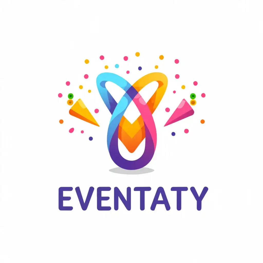 a logo design,with the text "Eventaty", main symbol:balloons fireworks cupcakes candles,Moderate,be used in Events industry,clear background