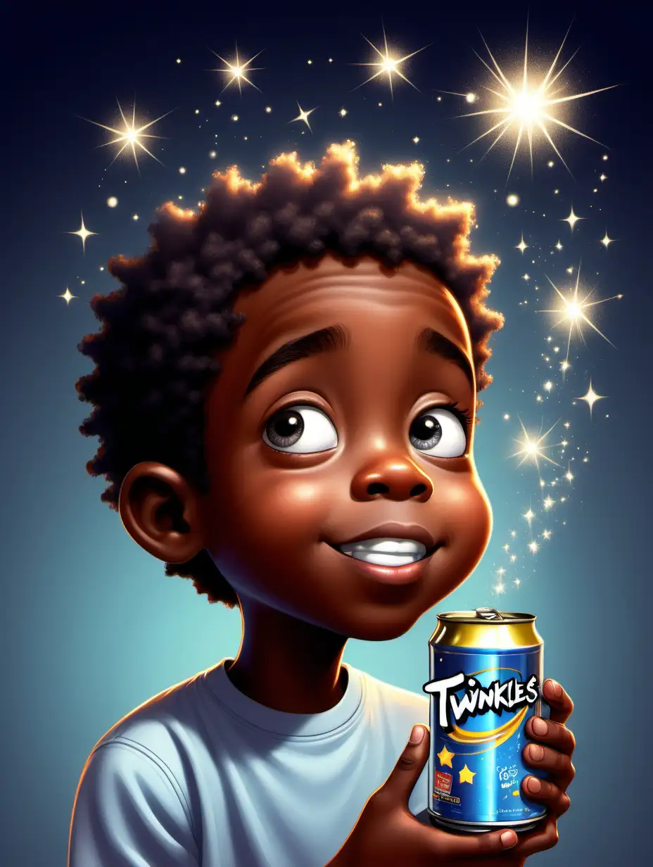cartoons one black boy day dreaming with twinkles in his eyes about talking cans
