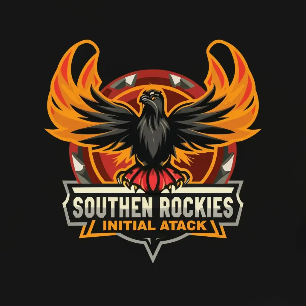 a logo design,with the text "Southern Rockies initial attack", main symbol:A raven with fiery feathers,Moderate,clear background