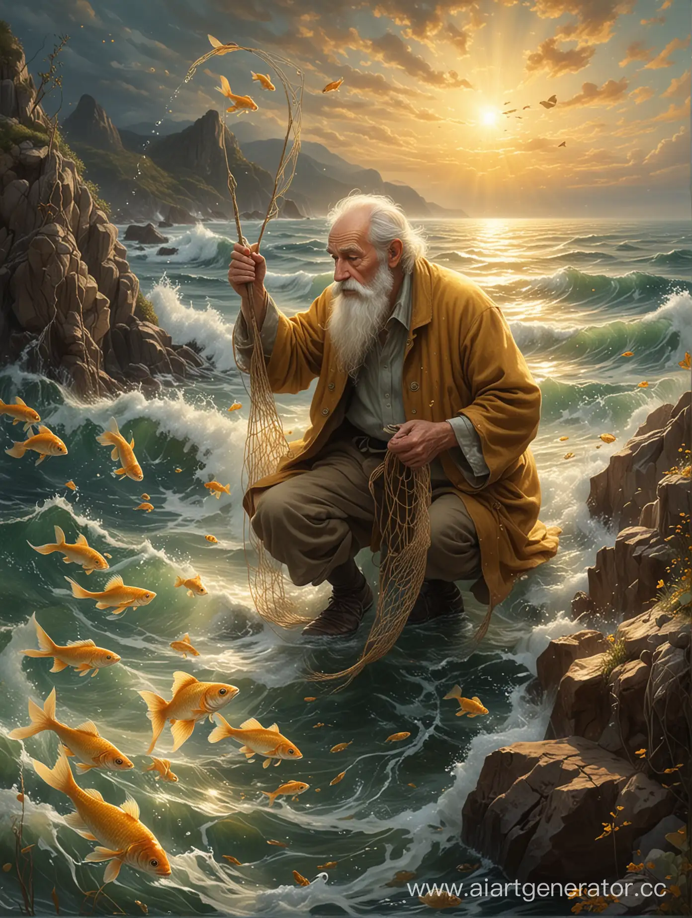 Golden-Fish-Caught-by-Old-Man-Enchanting-Seascape-from-Russian-Fairy-Tale