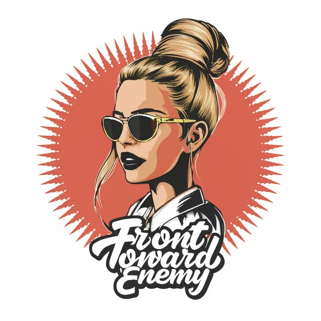 LOGO-Design-For-Front-Toward-Enemy-Bold-Blonde-Girl-with-Sunglasses