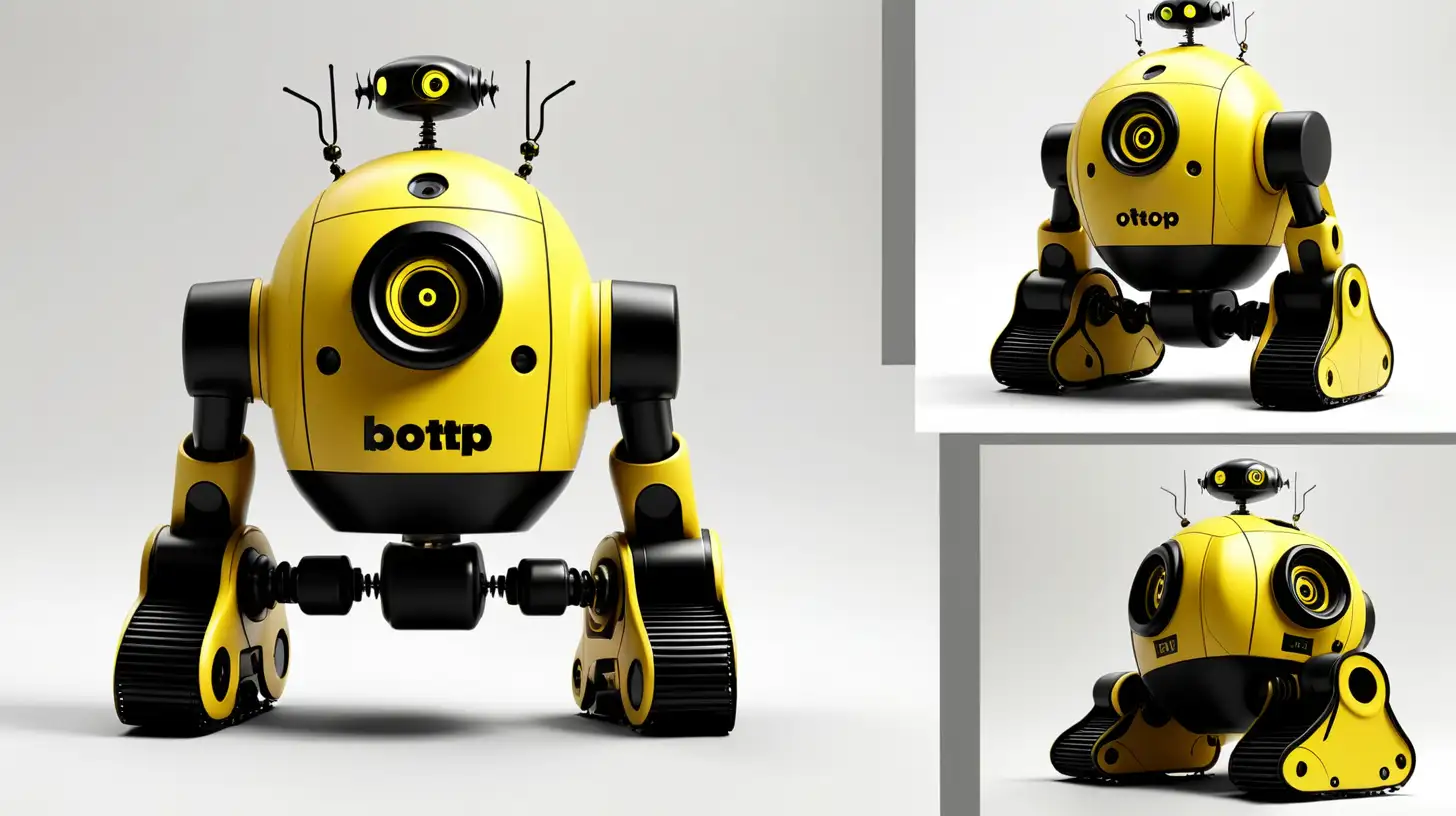 Колаж от малки жълто черни роботчена с надпис 'BOTP'