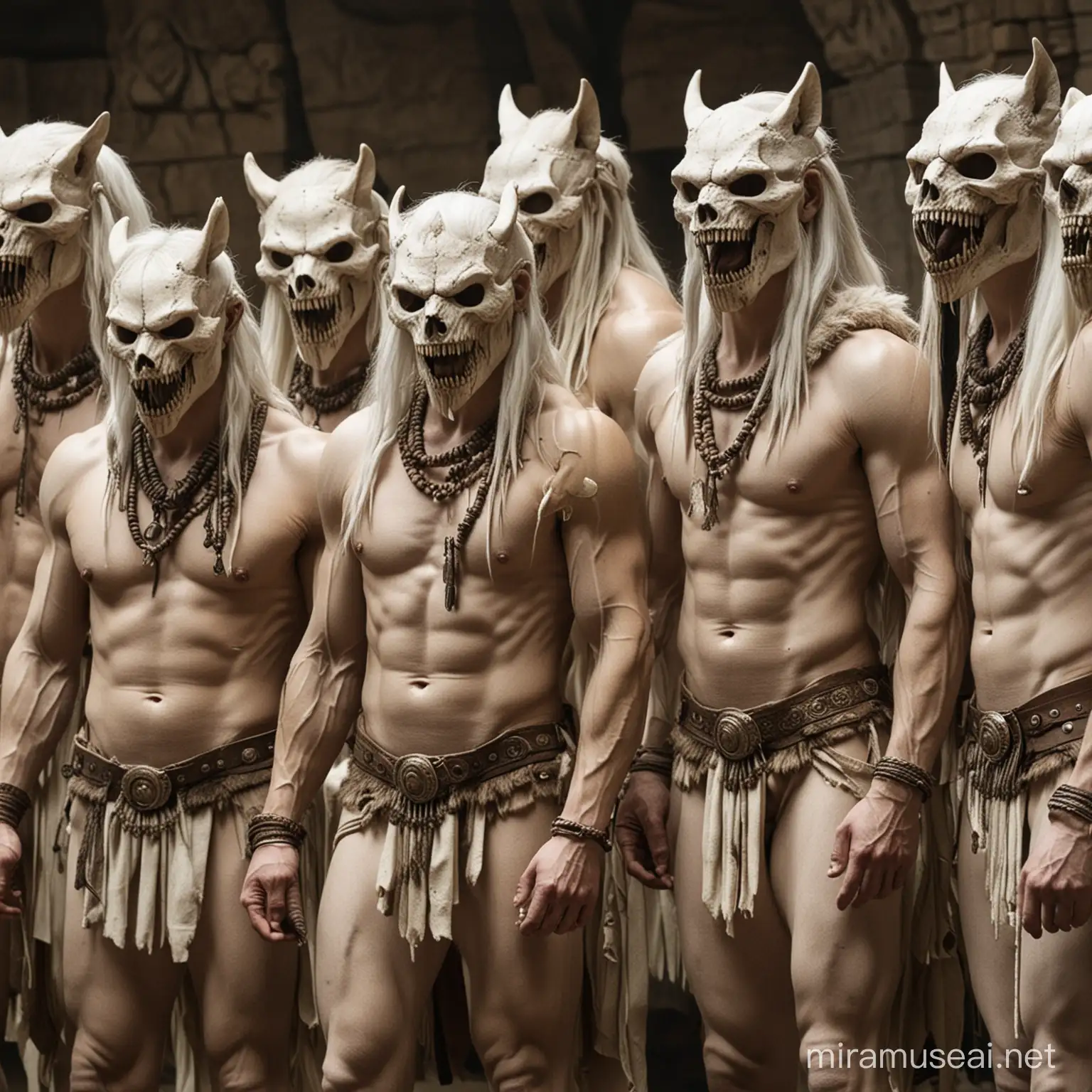 Ancient People Wearing White Wolf Skull Masks