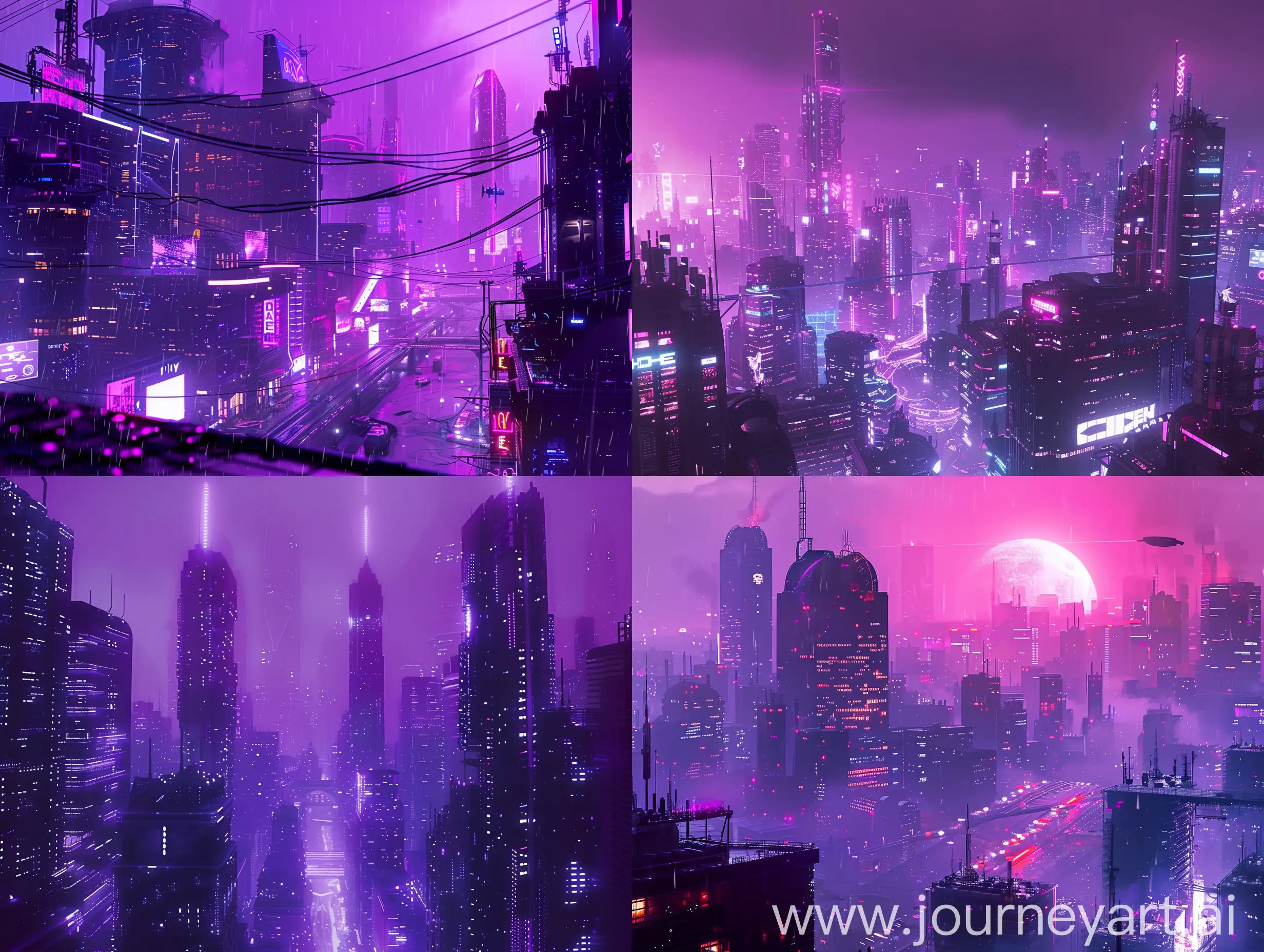 A CYBERPUNK CITY, purple, synthwave

