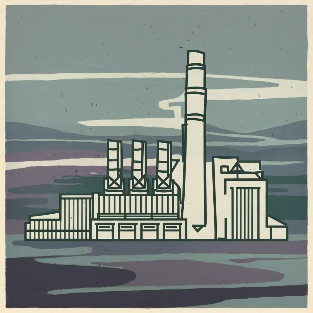 industrial plant in ukiyo style simple colour