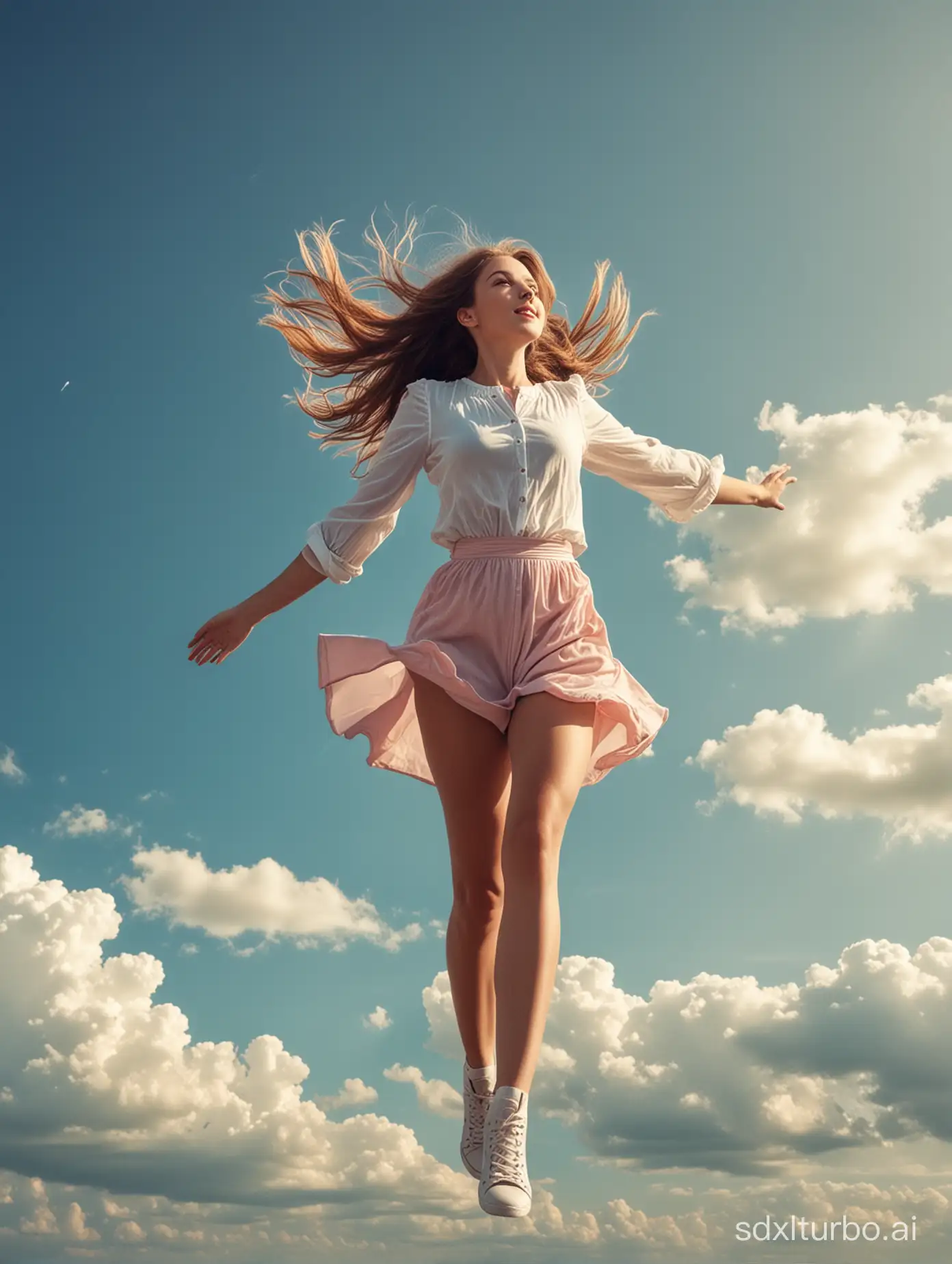 girl fly in sky