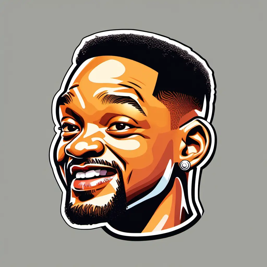 Cartoon Icon of Will Smith Minimalistic Head Illustration on White Background