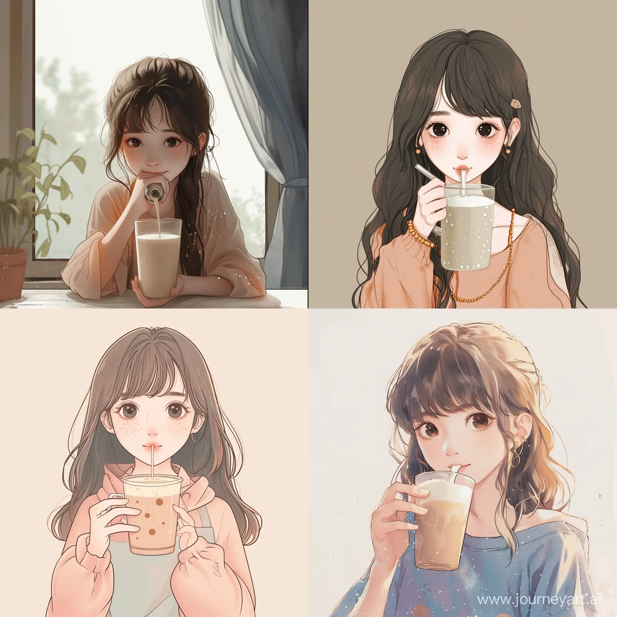 Charming-Girl-Enjoying-a-Milk-Tea-Moment