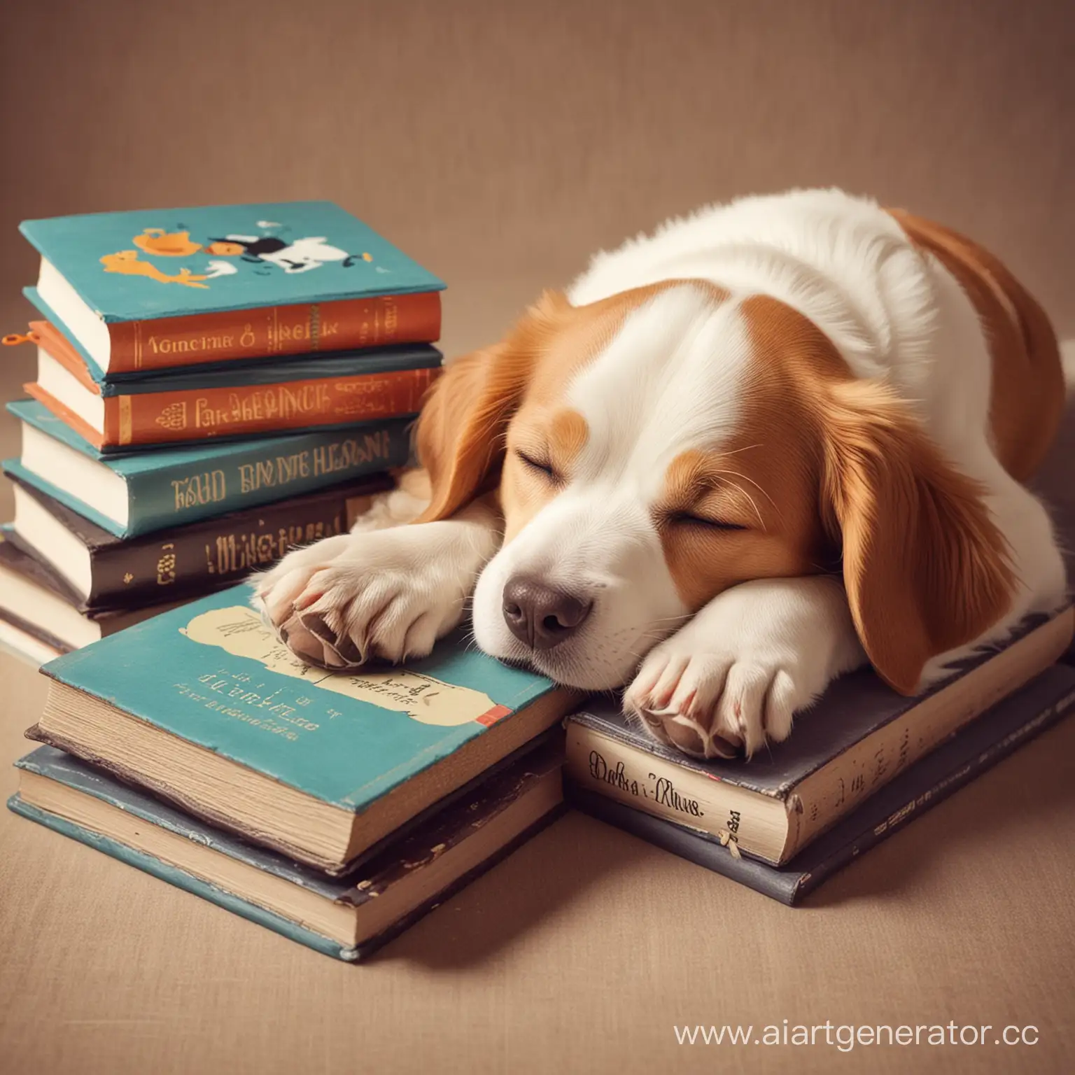 Cute-Dog-Sleeping-on-Colorful-Cartoon-Books