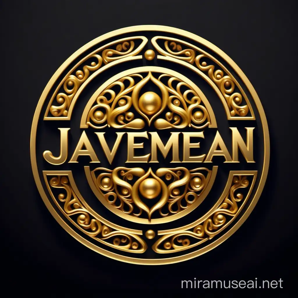 Golden Javanese Gamelan Elliptical Logo on Black Background