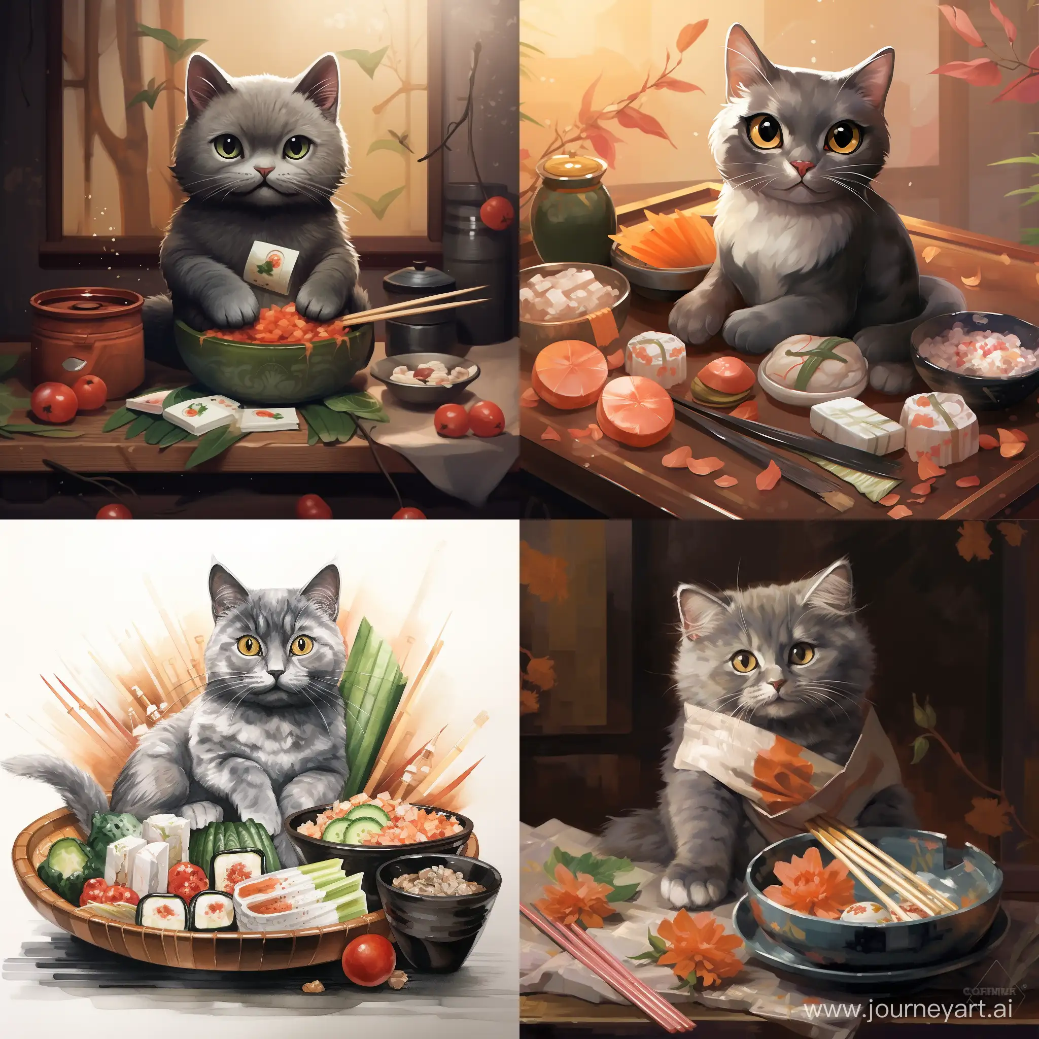 Adorable-Gray-Cat-Transforming-into-Sushi-Delight-Playful-Feline-Culinary-Adventure