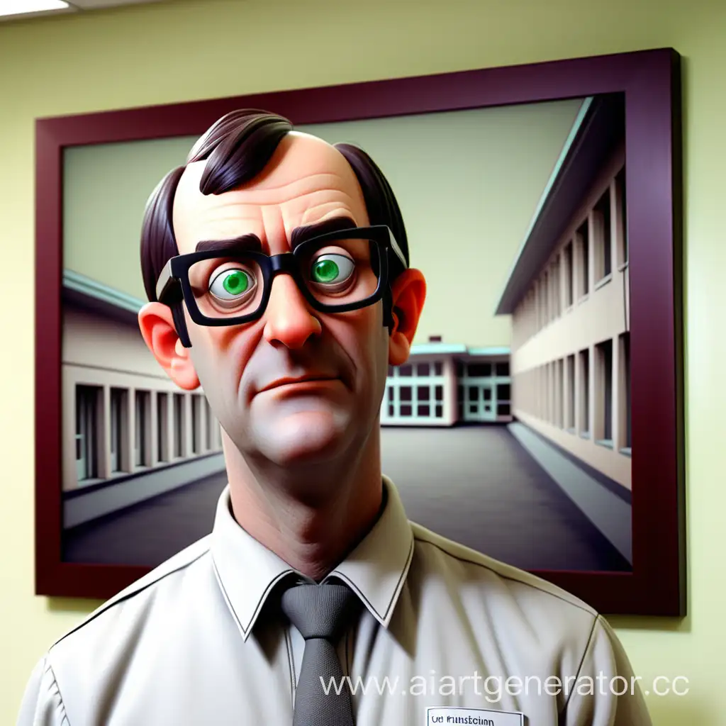 The head of the department of social and consumer services is a men in glasses with a photo of the sanatorium on the wall