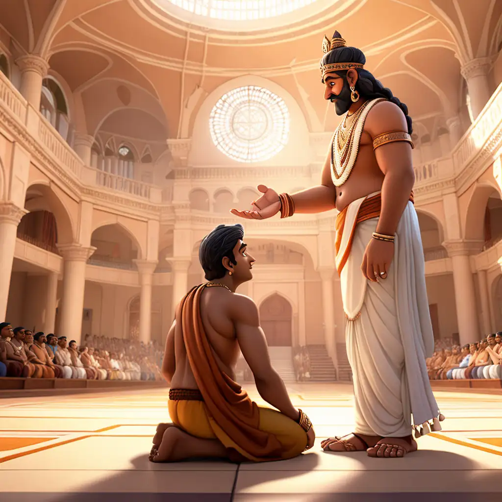 Regal Conversation Majestic King and Strong Indian Man in Assembly Hall