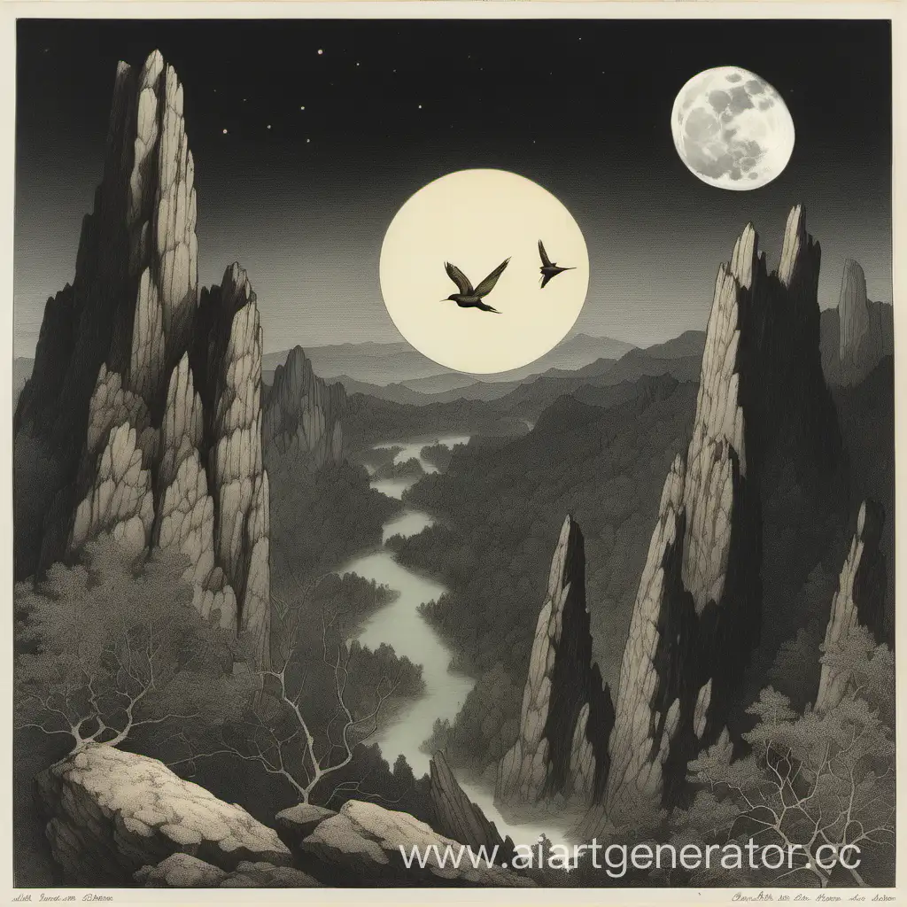 Moonlit-Night-with-Rocky-Terrain-and-Forest-Landscape