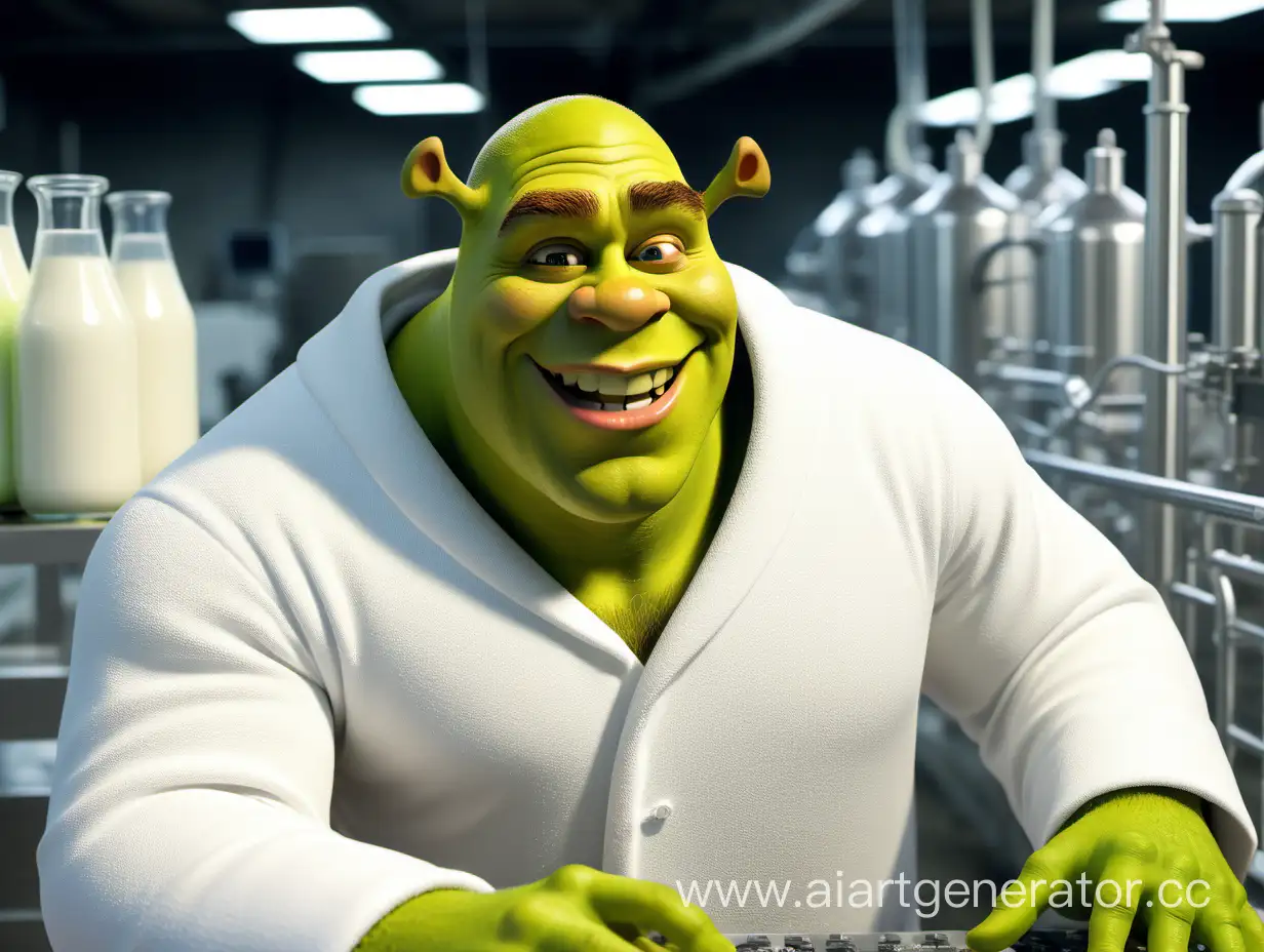 Shrek-Technologist-in-White-Robe-at-Dairy-Plant