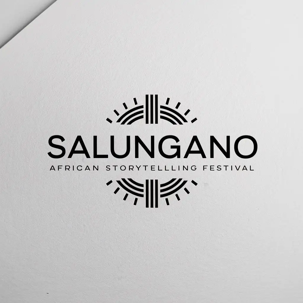 minimalistic colour logo for "SALUNGANO" Smaller title "African Storytelling Festival" white background