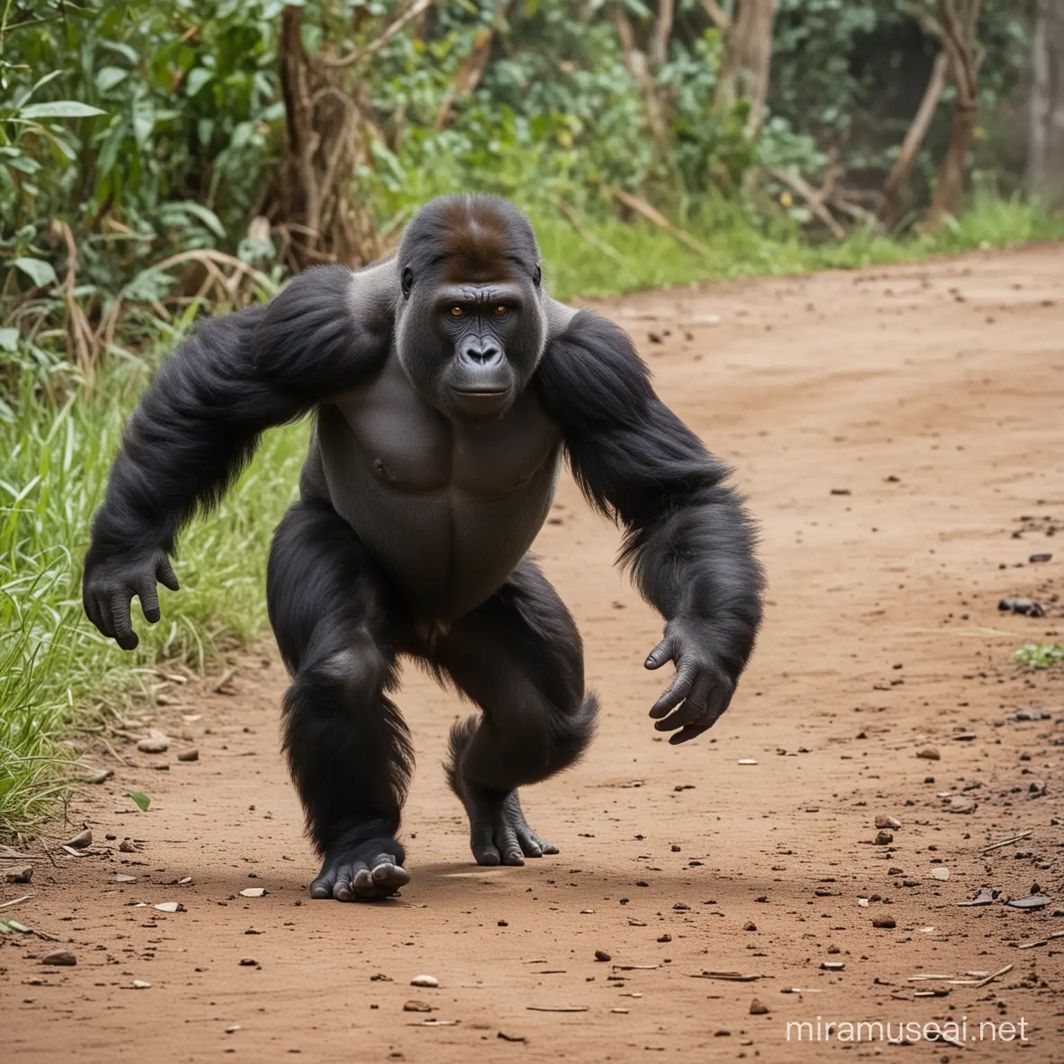 gorilla monkey running away on 4 feet
