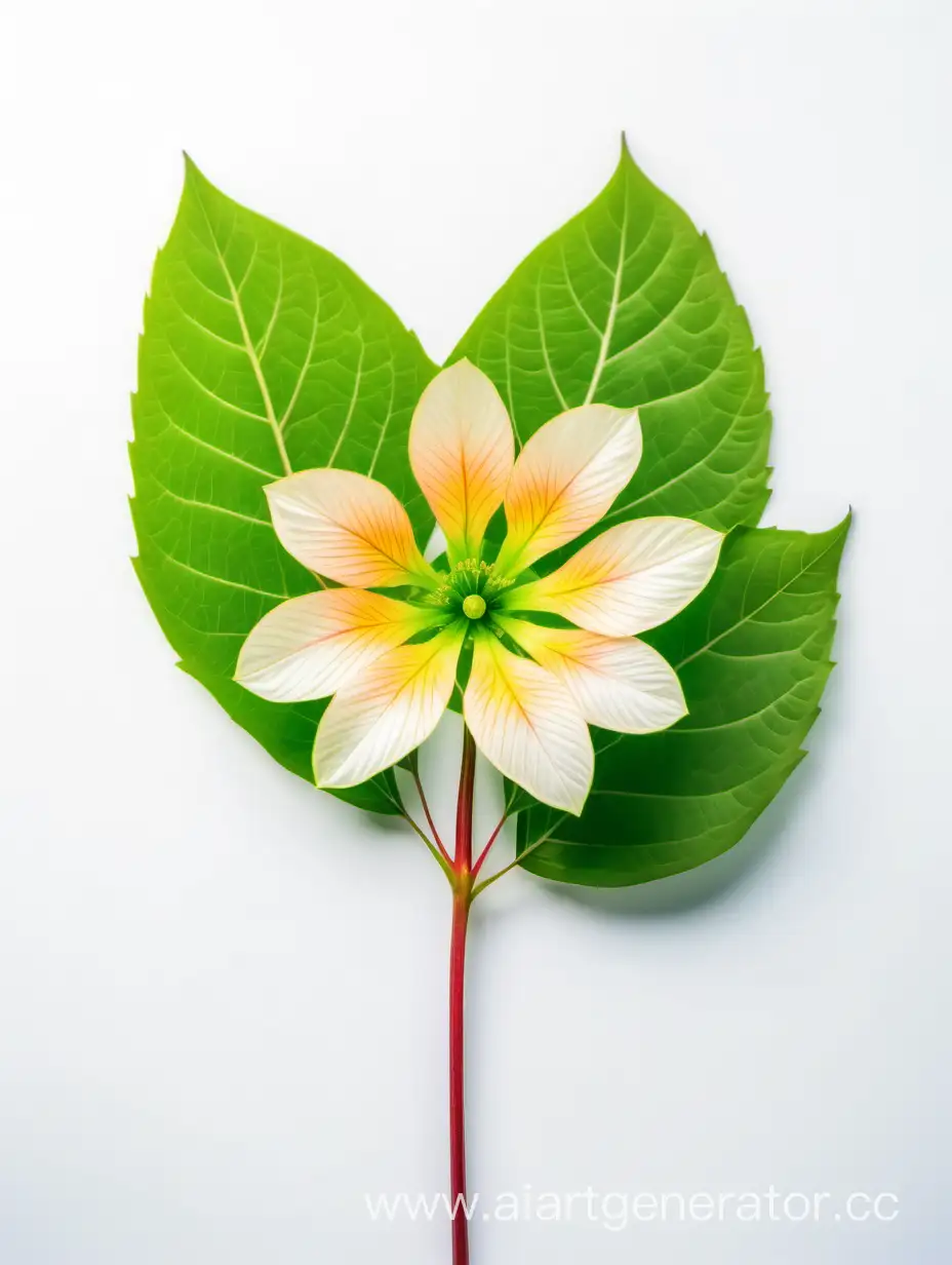 ANNUAL HYBRID wild BIG flower 8k ALL FOCUS with natural fresh green 2 leaves on white background 