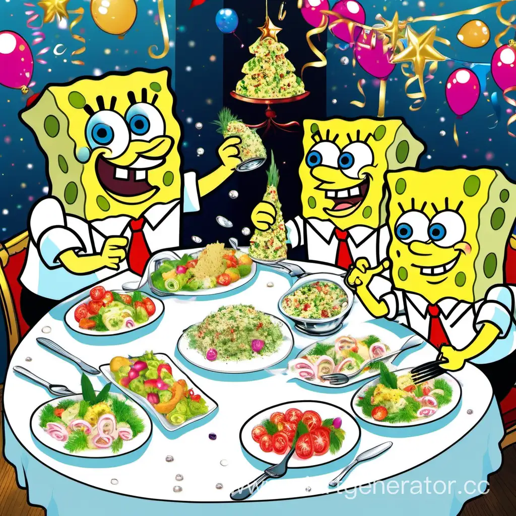 SpongeBob-Celebrates-New-Year-with-Friends-Eating-Olivier-Salad