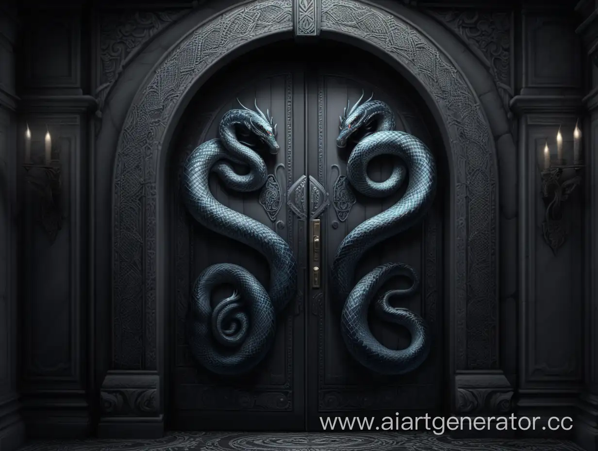 Волшебная дверь, в которую входит человек, кажется обычной на первый взгляд, но на самом деле она исполнена темных и загадочных сил. Ее поверхность испещрена узорами, напоминающими змеиные петли, а прикосновение к ней вызывает ощущение холода и тревожности. За этой дверью скрываются темные тайны и опасности, способные повергнуть в ужас любого, кто осмелится переступить ее порог.