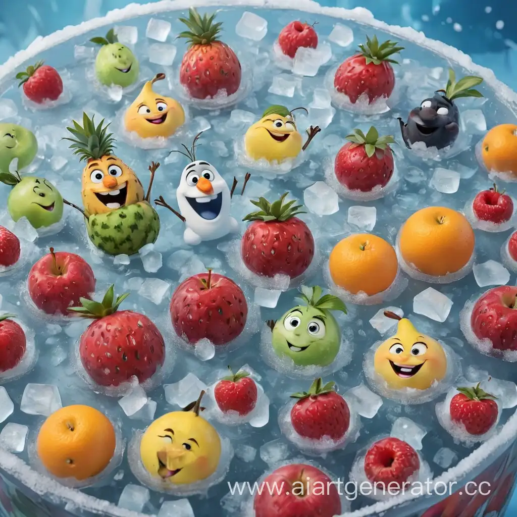 фрукты во льду с героями из мультфильма холодное сердце