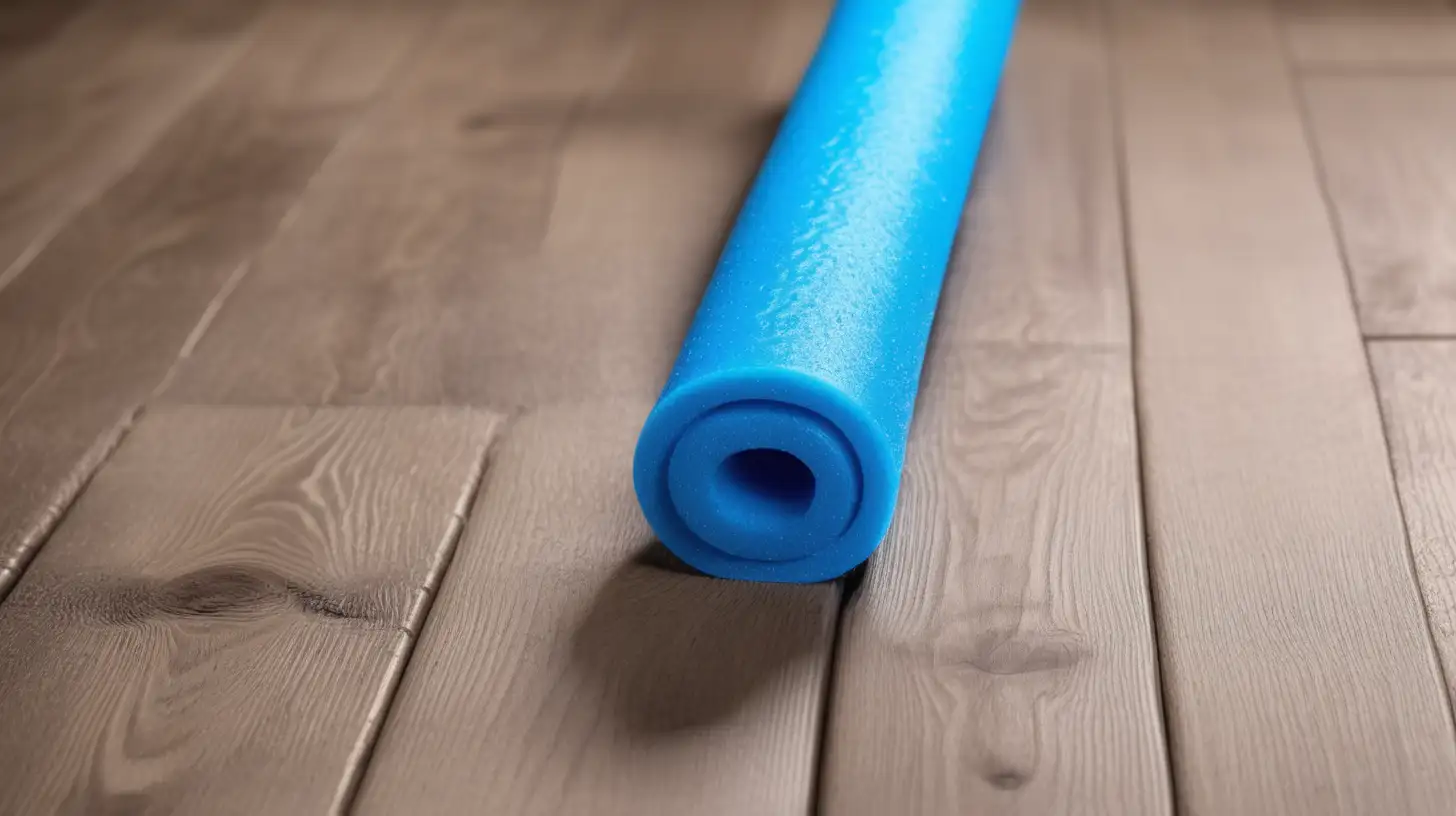 Vibrant Blue Pool Noodle Art Abstract Composition on Wood Floor
