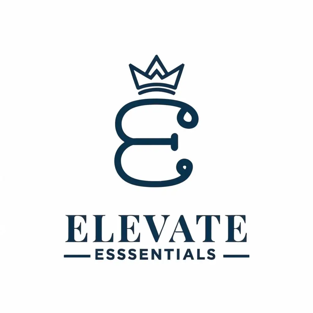 logo, E and E. Also add crown., with the text "Elevate essentials", typography, be used in Retail industry