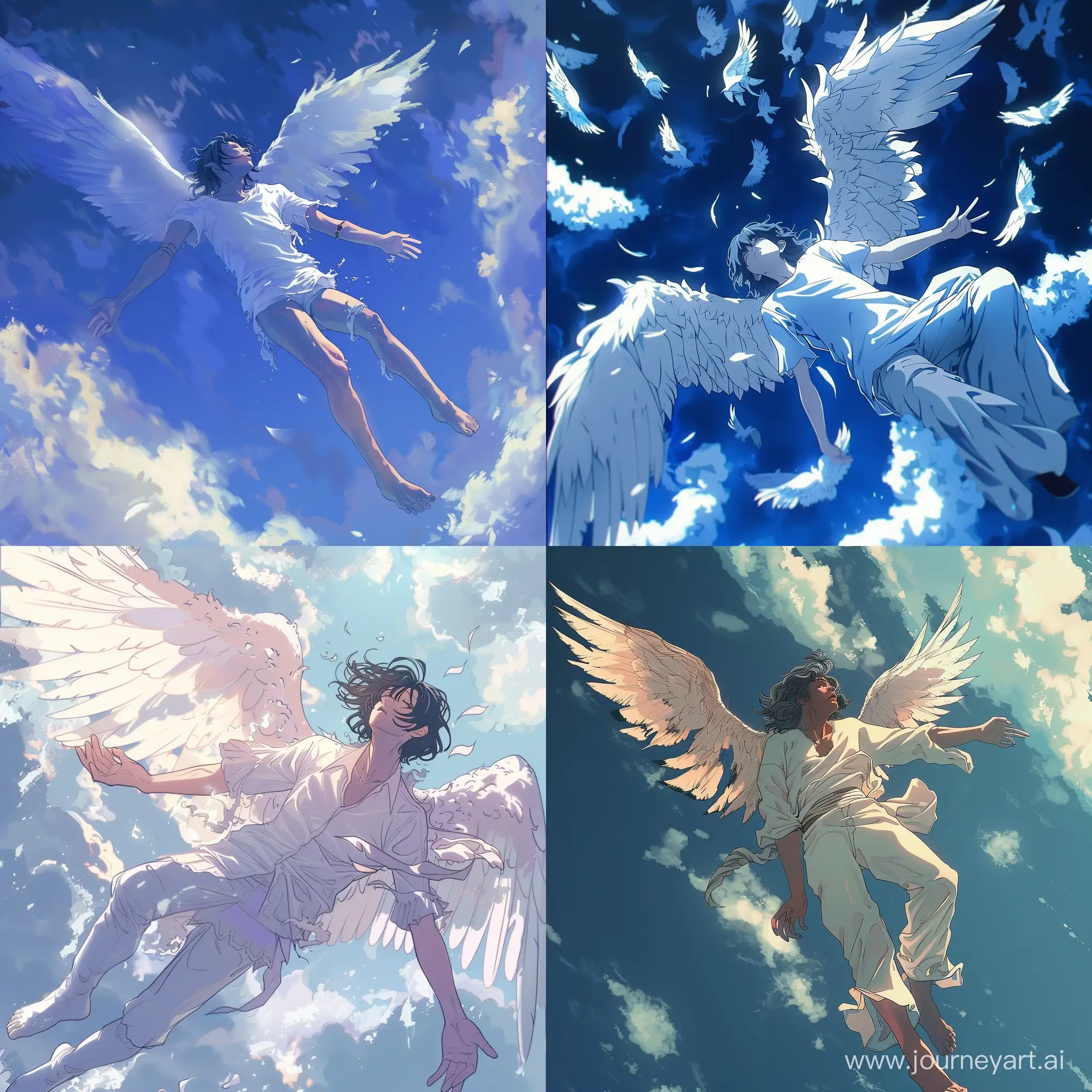 Angel falls from heaven after exile in anime style