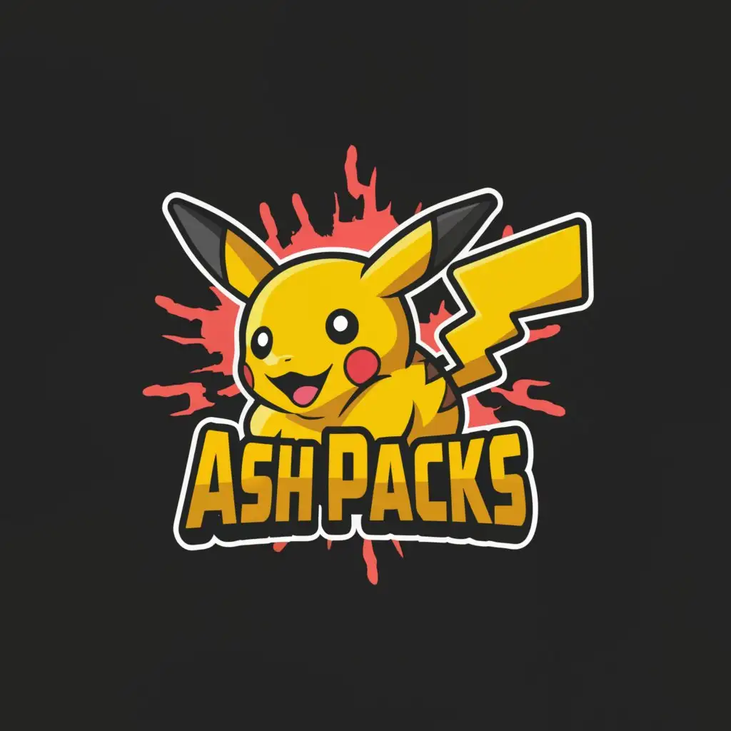 a logo design,with the text 'Ash Packs', main symbol: No pikachu. Same Type