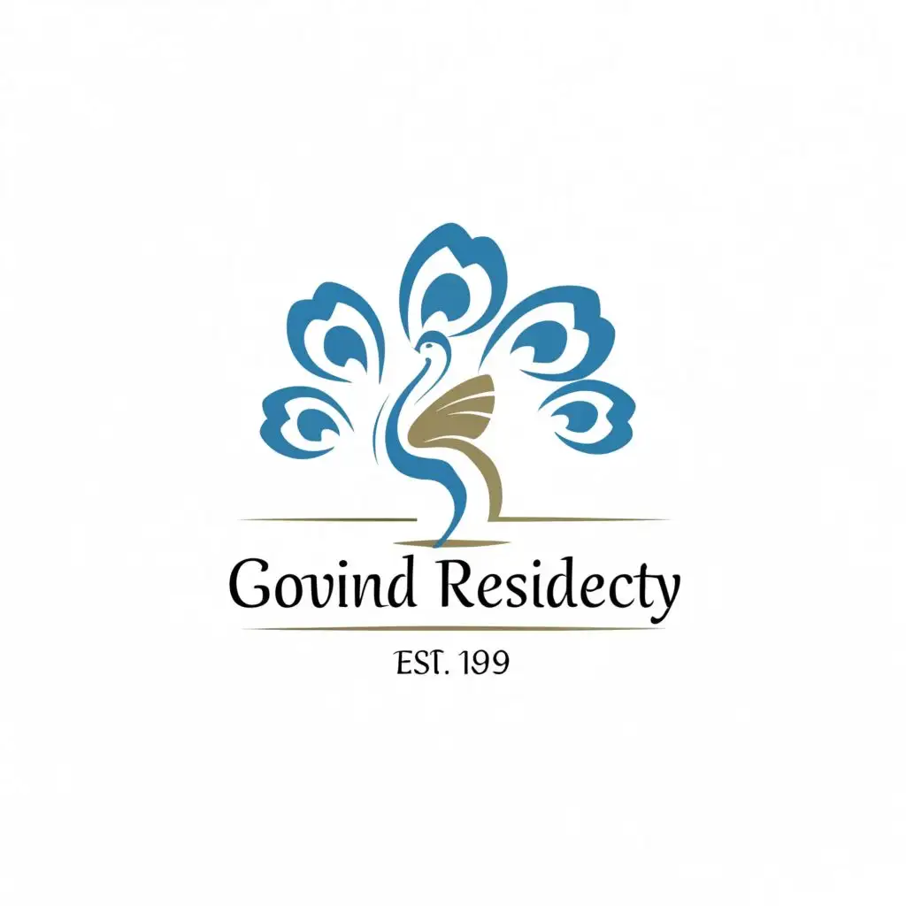 LOGO-Design-for-Govind-Residency-Elegant-Peacock-Feather-Emblem-with-Text-for-Restaurant-Branding
