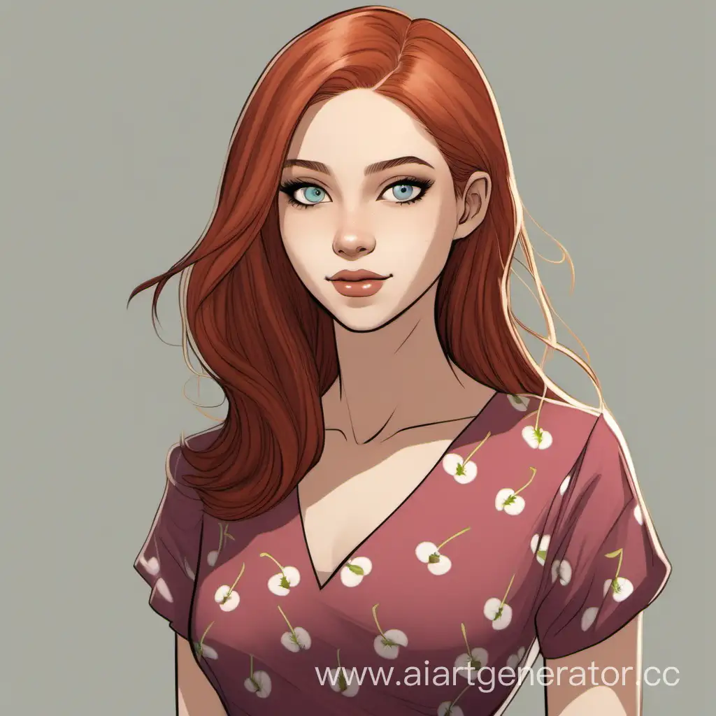 Charming-Girl-in-Cherry-Dress-with-Chestnut-Hair-and-Gray-Eyes