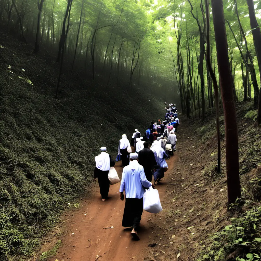 Tabligh Pilgrims Walking Through Forest Trail