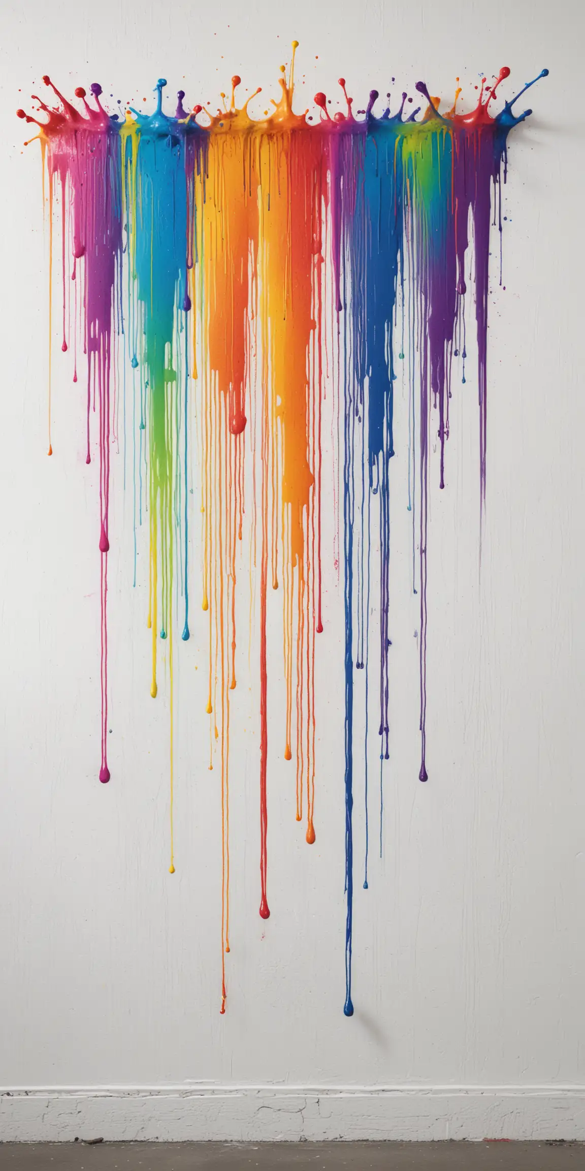 Colorful 80s Graffiti Rainbow Spray Drips on a White Wall Artwork