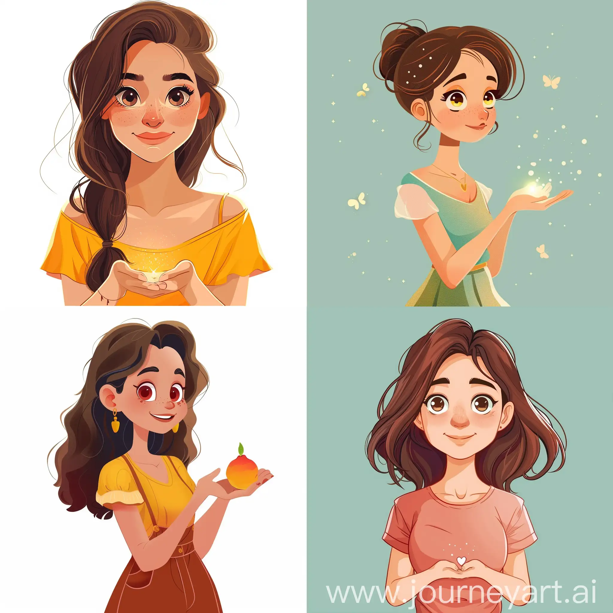 Young-Woman-Holding-a-Beautiful-Object-Cartoon-Illustration