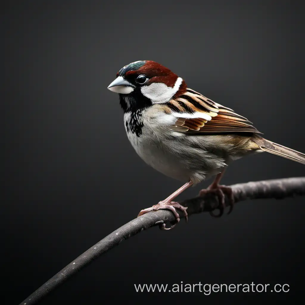 Chinese-Sparrow-Perched-in-Moody-Darkness