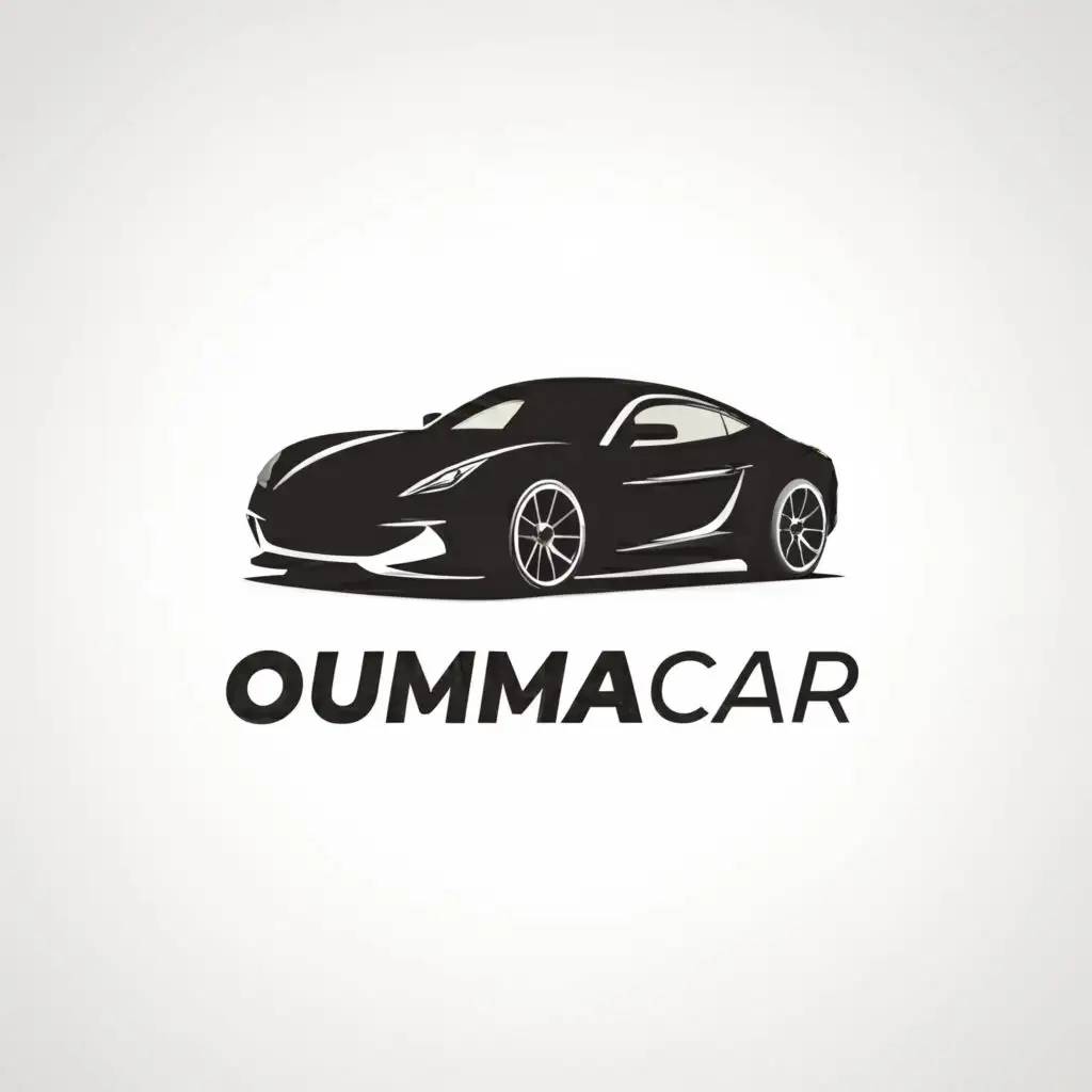 a logo design,with the text "OUMMACAR", main symbol:sports car, luxurious car, ,Minimalistic,clear background