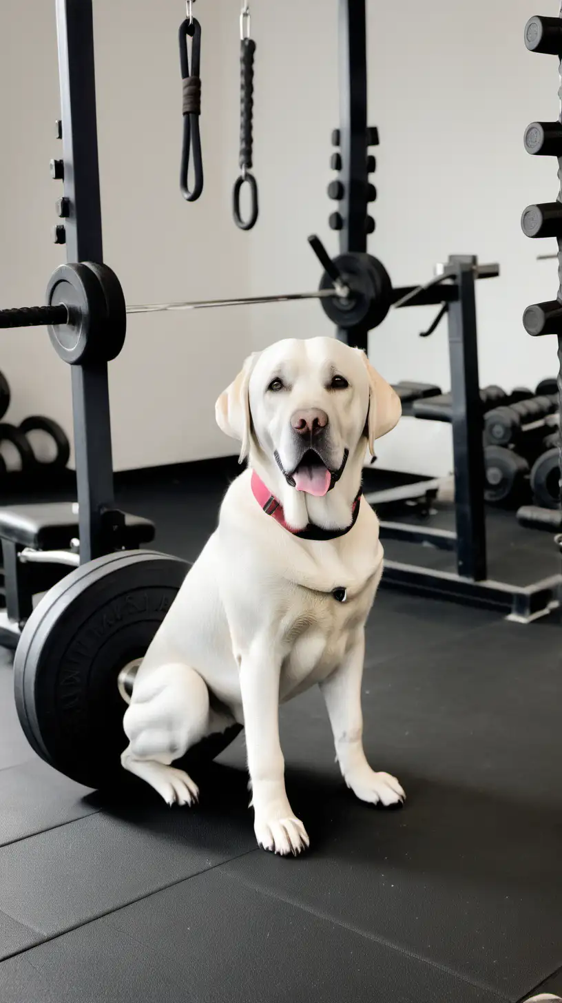 White Labrador Exercising in Gym