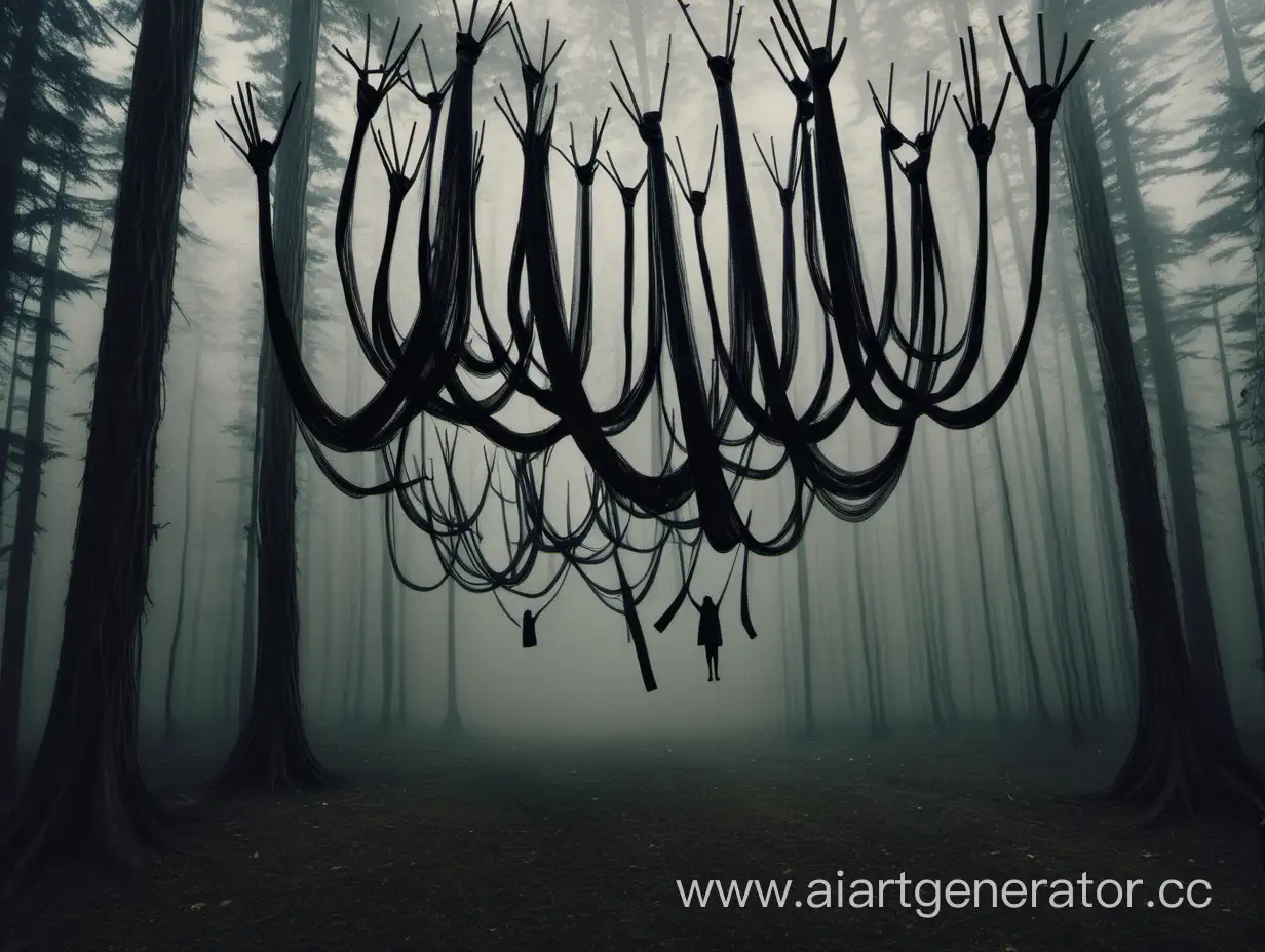 длинные руки свисающие с деревьев в мрачном лесу