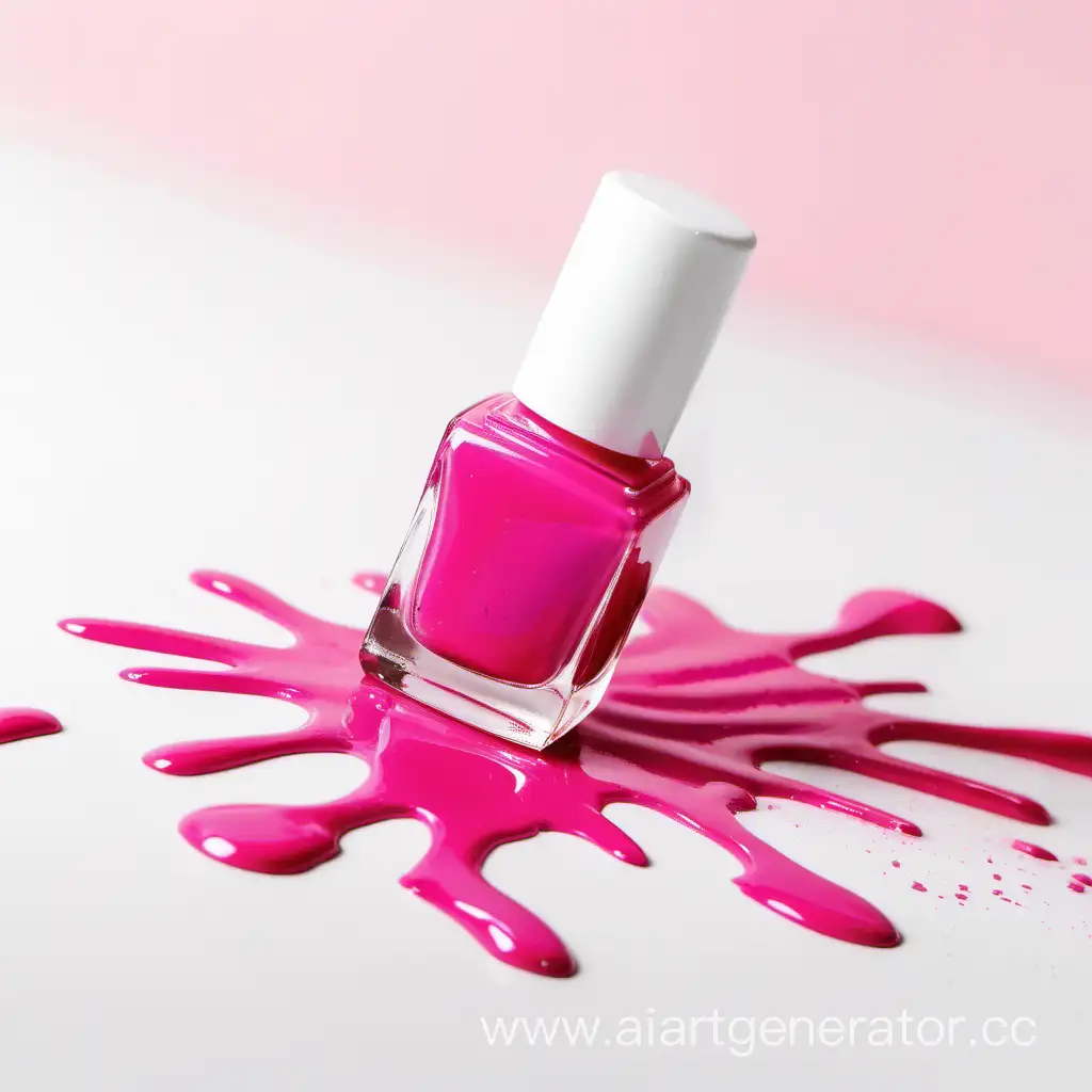 Vibrant-Pink-Nail-Polish-Spill-on-Clean-White-Surface