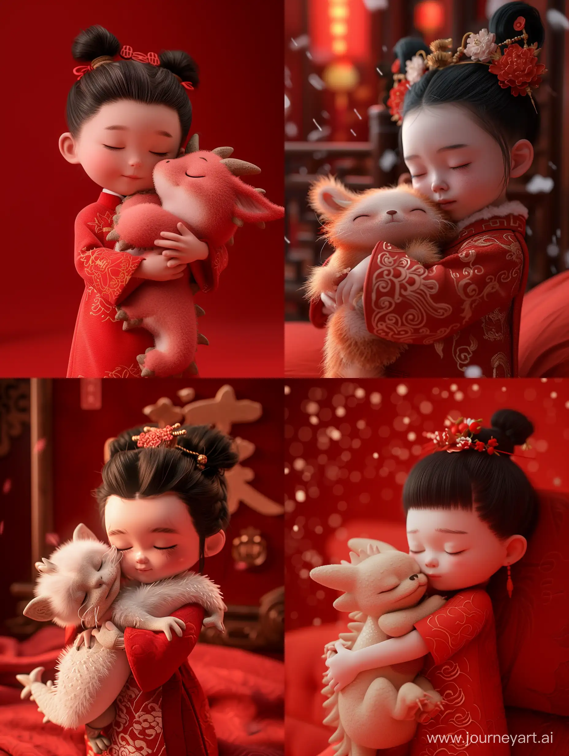 Adorable-HanfuClad-Chinese-Girl-Embraces-Fluffy-Dragon-in-Dreamy-Red-Fantasy