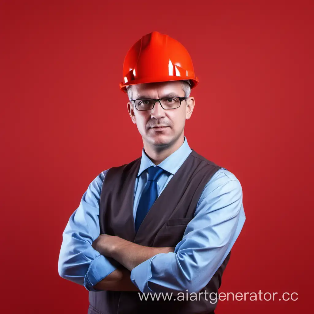 European-Power-Engineer-on-Red-Background