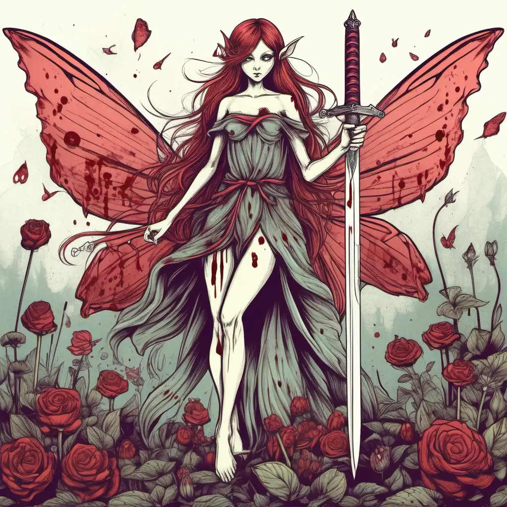 fairy with a sword and blood